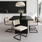 Natural Rattan Dining Chairs Set of 4, Modern Kitchen Chairs with Solid Wood Back, Upholstered Cesca Side Chairs with Comfy Linen Cushion