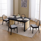 Mid Century Dining Chairs Set of 4, Accent Rattan Side Chairs Linen Fabric Kitchen Chair with Solid Wooden Legs for Living Room Dining Room, Grey