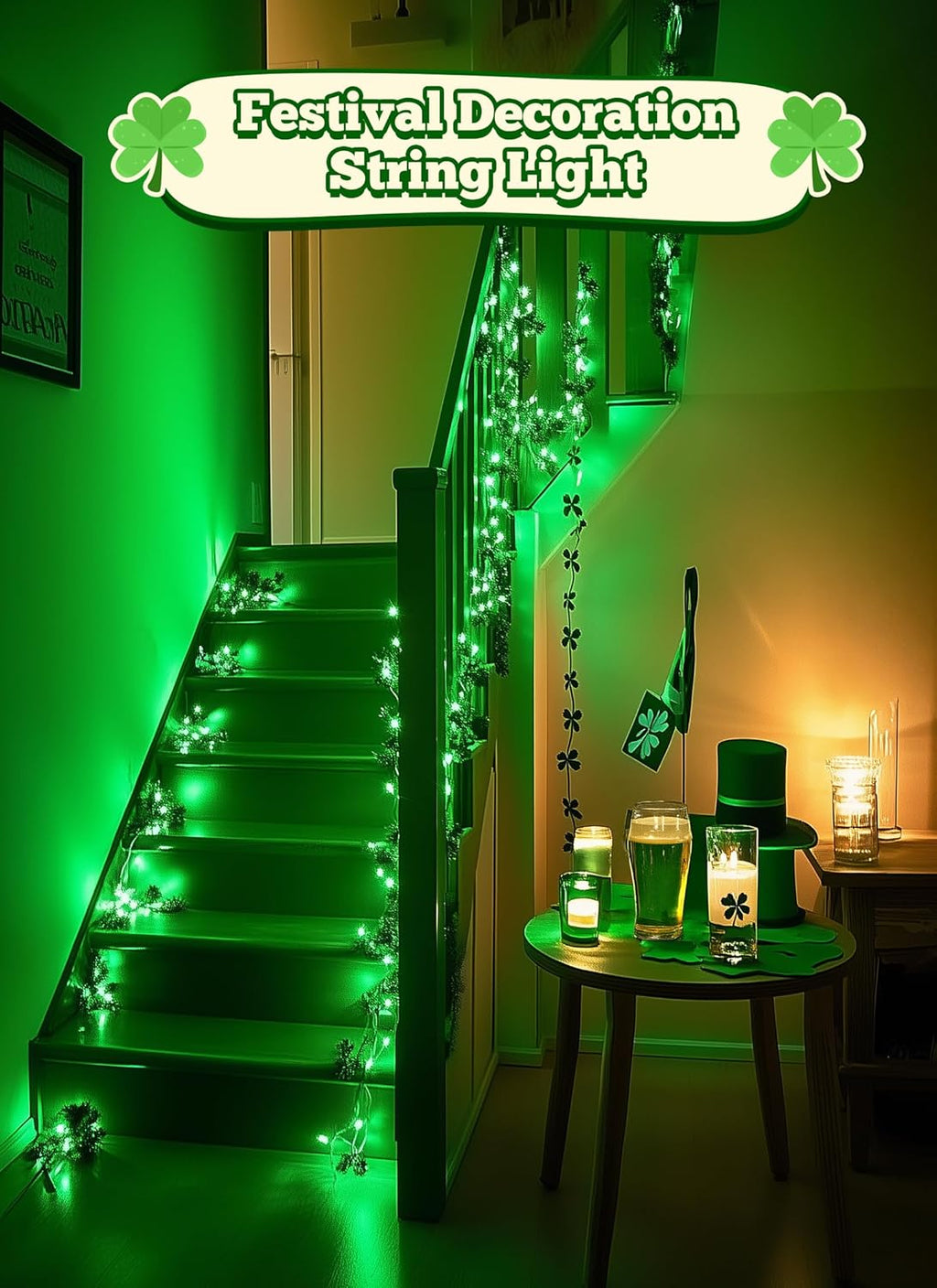 St. Patrick's Day Green Mini Lights, 8ft 20 LED Battery Operated String Lights with Timer, Christmas Tree Lights for Indoor Outdoor Bedroom Wedding Party Holiday Xmas Decoration