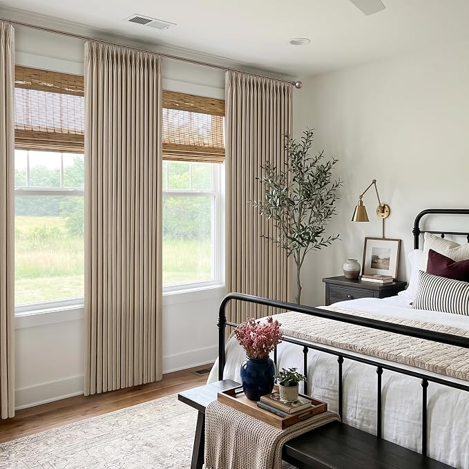 80 Inch Grey Beige Linen Pleated Memory Shaped Semi Sheer Curtains 50WxL80 | - Image 7