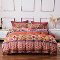 ABREEZE Bohemian Duvet Cover Set Colorful Orange Boho Retro Bedding Set Damask Paisley Cotton Duvet Cover Tribal Reversible Bedding Exotic Style Comforter Cover 3-Piece Queen