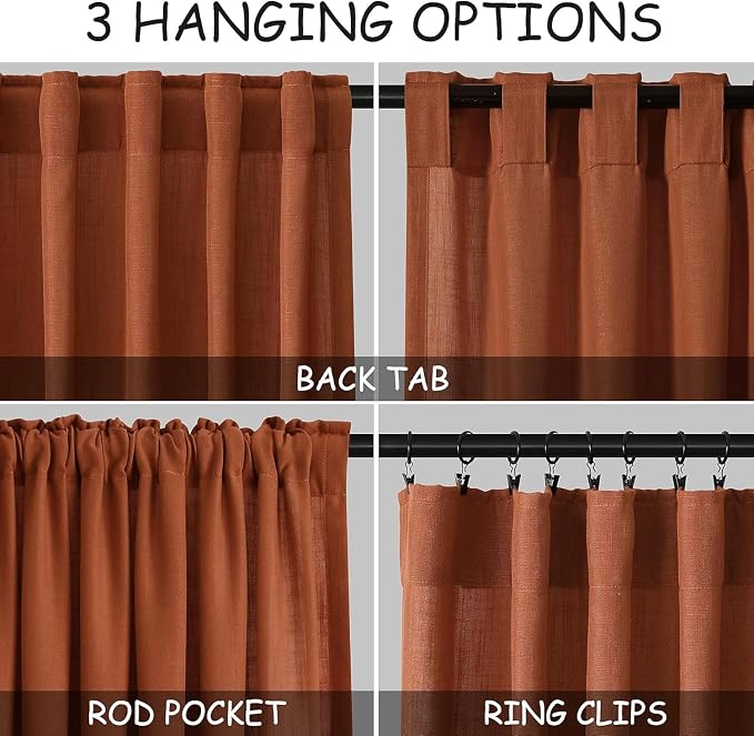 Extra Wide Linen Curtains for Living Room 90 Inches Long Terracotta Light - Image 2