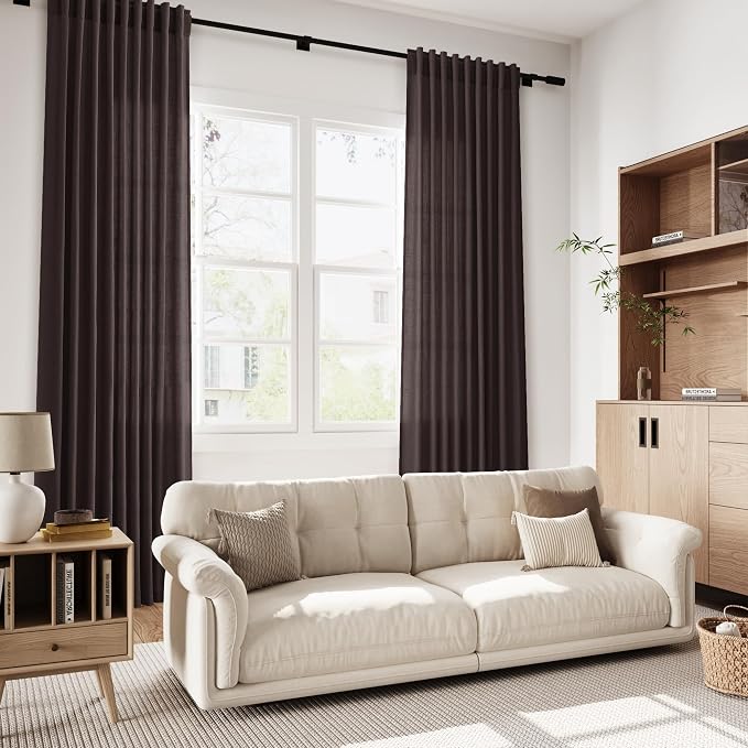 Cocoa Coffee Linen Blend Light Filtering Back Tab Curtains 108 Inches Long - Image 7