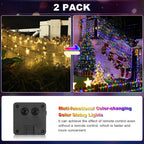 2 Pack 200 LED Solar String Lights, 8 Modes Solar Lights for Outside, Waterproof and Solar Powered Outdoor String Lights for Holiday Christmas Yard Garden Tree Wedding Party (2 Color Changing)