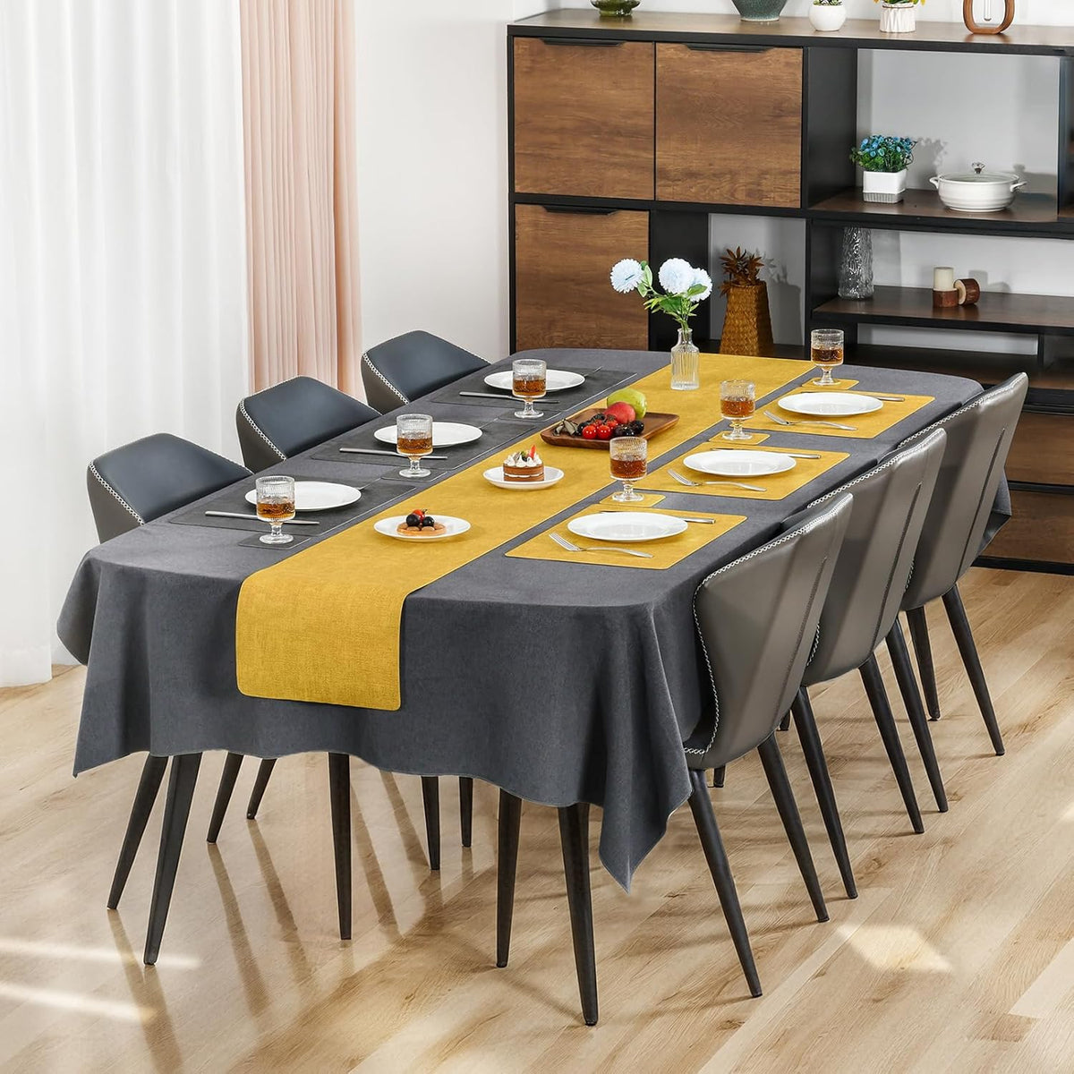 Myir JUN Placemats Dual Sided, Faux Leather Place Mats Set of 8 Indoor Placemats for Dining Table Non-Slip Washable Placemats Heat Resistant Outdoor Table Mats (Set of 8, Gray Yellow)