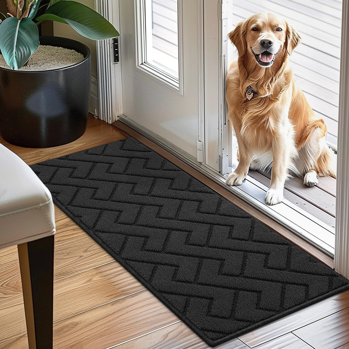 hicorfe Indoor Doormat,Front Back Door Mat Rubber Backing Non Slip Door Mats 20"x48" Absorbent Resist Dirt Entrance Doormat Inside Floor Mats for Entryway Washable Low-Profile(Charcoal)
