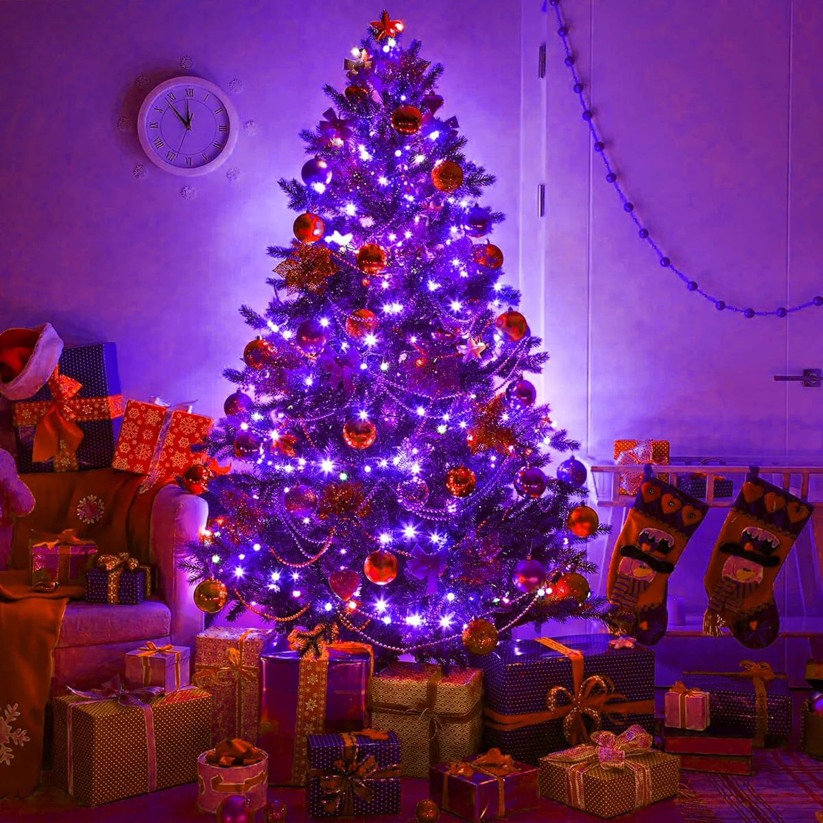 Purple Halloween Lights, 66FT 200 LED Halloween Lights Outdoor with 8 Modes Waterproof, Connectable String Light Indoor Green Wire for Tree Garden Patio Party Holiday Decorations