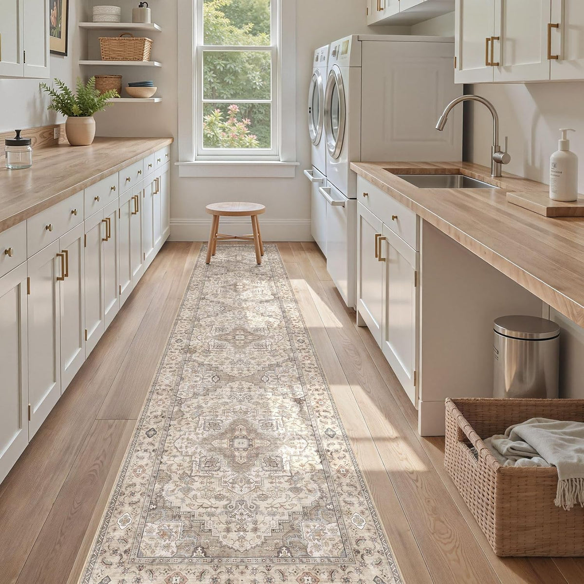 Washable 2.6x12 Runner Rug - Area Rugs Neutral Vintage Distressed Floral Farmhouse Boho Large Soft Floor Rug Indoor Carpet for Hallway Entryway Kitchen Home - Brown/Multi