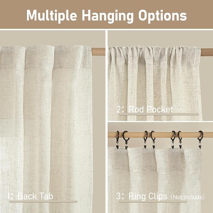 63 Inch Semi Sheer Linen Curtains - Image 3