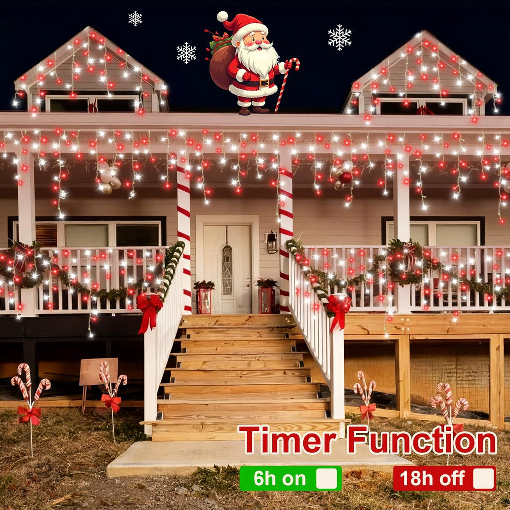 QITONG 400 LED Icicle Lights Red and White