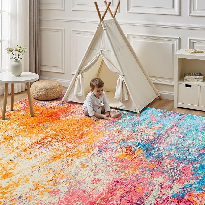 Rugflix 10x14 Area Rugs for Living Room, Washable Colorful Large Rug | Machine - Image 2