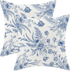CXMEIFLY Spring Floral Leaves Pillow Covers 18 x 18 Inch Set of 2 for Chinoiserie Flowers Decor Throw Pillows Blue and White Seasonal Plant Outdoor Decorative Cushion Cases for Couch Bed Decorations