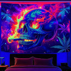 Blacklight Skeleton Tapestry, Glowing Skull UV Reactive Gothic Wall Hanging Tapestries, Glow in the Dark Grim Reaper Magic Horror Face Halloween Poster Tapestry for Bedroom Living Room Decor 90X70IN
