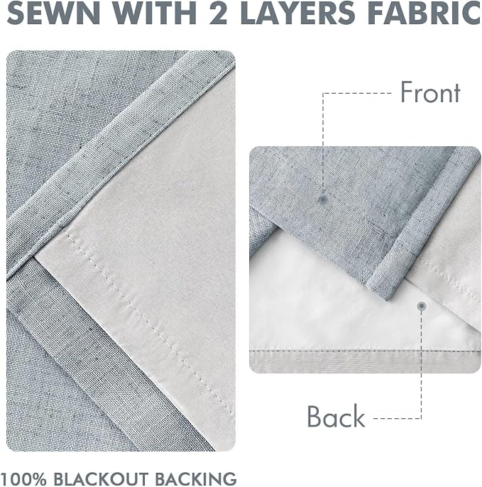MIULEE Grayish Blue Pinch Pleated 100% Blackout Linen Curtains 40x63 Inches | - Image 5