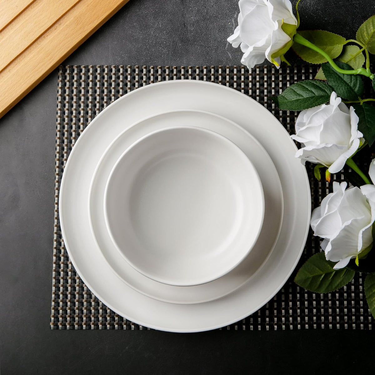 AmorArc Ceramic Dinnerware Sets, Wavy Rim Stoneware Plates and Bowls Sets, Highly Chip and Crack Resistant | Dishwasher & Microwave & Oven Safe Dishes set, Service for 8 (24pc)