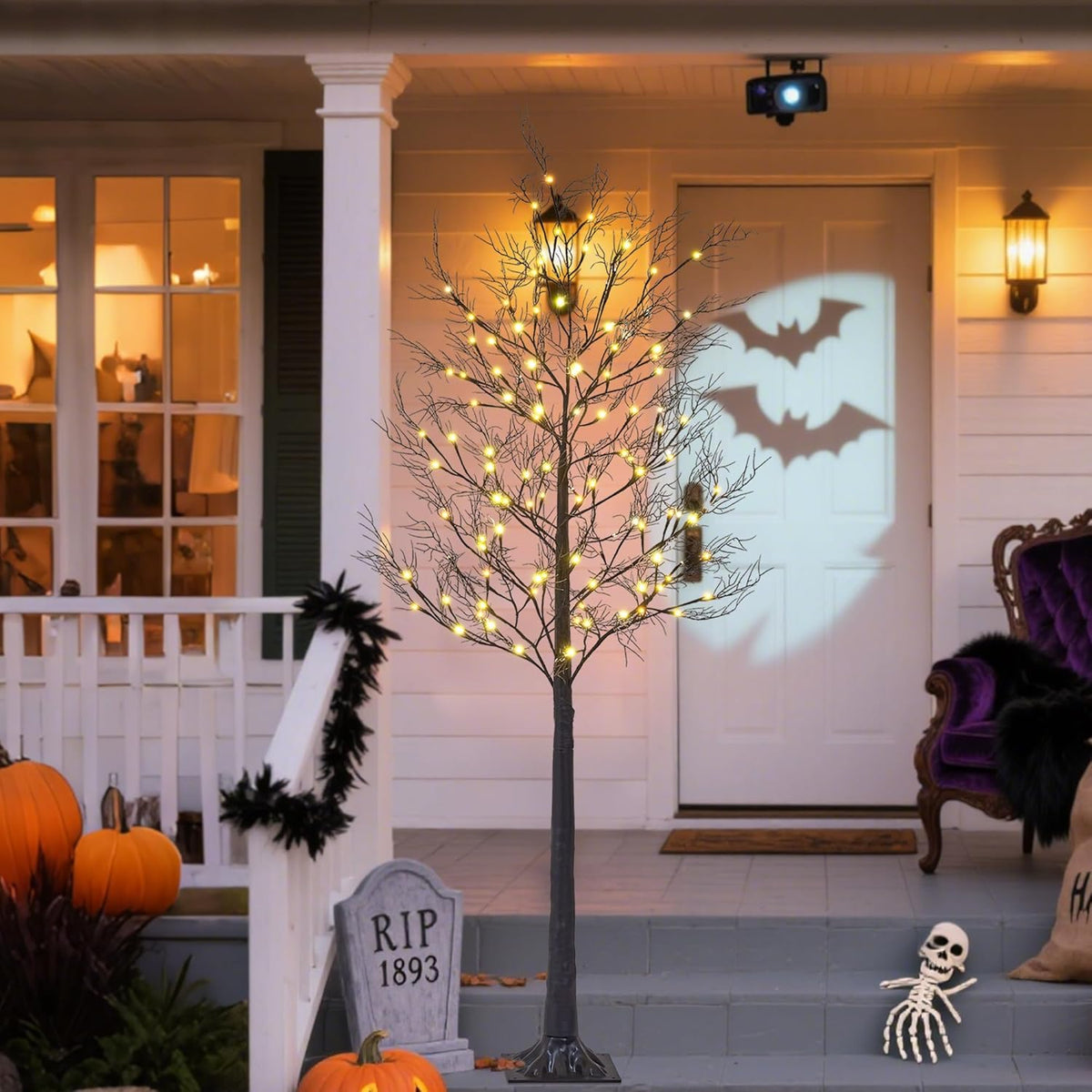 Lightshare 6FT Lighted Willow Tree with 120 Warm LED Lights, Spooky Bare Branch Tree for Indoor Outdoor Decoration, Bendable Branches, Holiday Décor for Porch, Party, Home, Halloween & Christmas