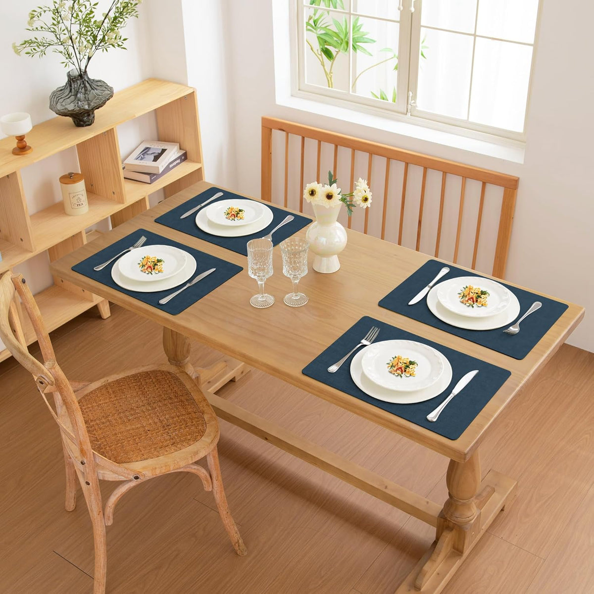 FROMHEART Faux Leather Placemats Set of 12–Waterproof,Heat/Oil Stain-Resistant PU Table Mat–Reversible,Non-Slip,Easy to Clean Place Mats for Kitchen,Dining,Indoor/Outdoor,(Dark Blue,11.8" x 17")