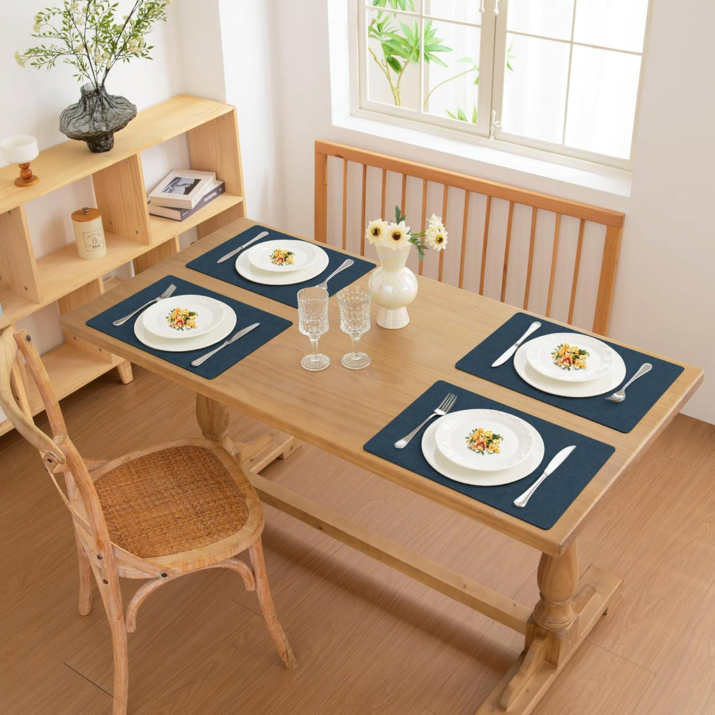 FROMHEART Faux Leather Placemats Set of 8–Waterproof,Heat/Oil Stain-Resistant PU Table Mat–Reversible,Non-Slip,Easy to Clean Place Mats for Kitchen,Dining,Indoor/Outdoor,(Dark Blue,11.8" x 17")