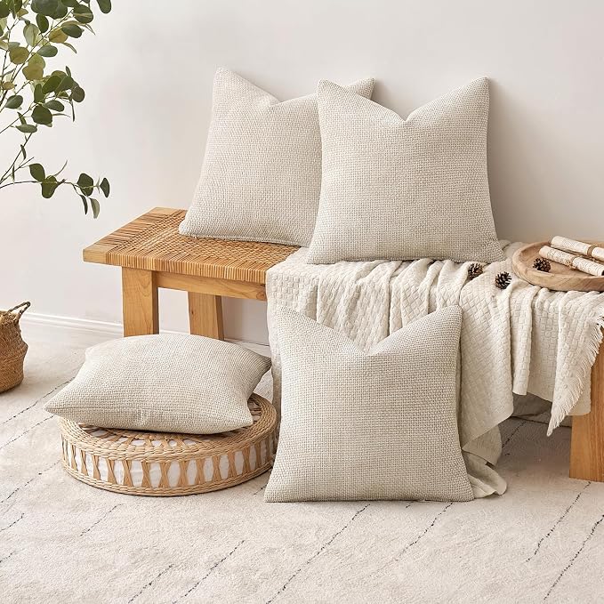 MIULEE Soft Decorative Chenille Pillow Covers Cream 20x20 Pack of 4 | Modern - Image 4