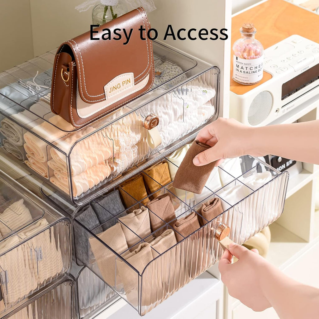 Socks Underwear Drawer Organizer Dividers, 16 Cell Stackable Closet Organizer, Plastic Underwear Drawer Storage for Clothing, Baby Clothes, Bra, Ties, Belts