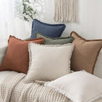 MIULEE Boho Linen Fringe Decorative Fall Throw Pillow Covers Brick 20x20 | Set - Image 4