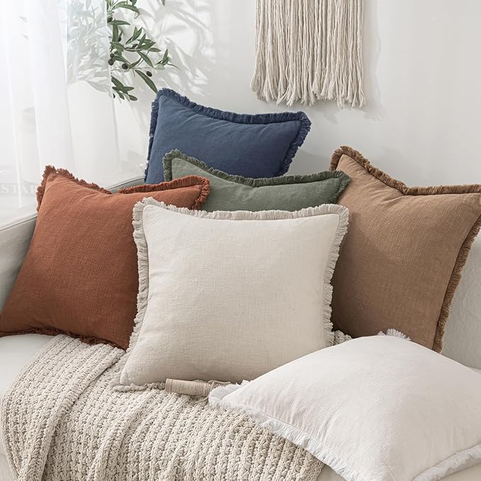 MIULEE Linen Fringe Decorative Fall Lumbar Throw Pillow Covers Brown 12x20 | - Image 6