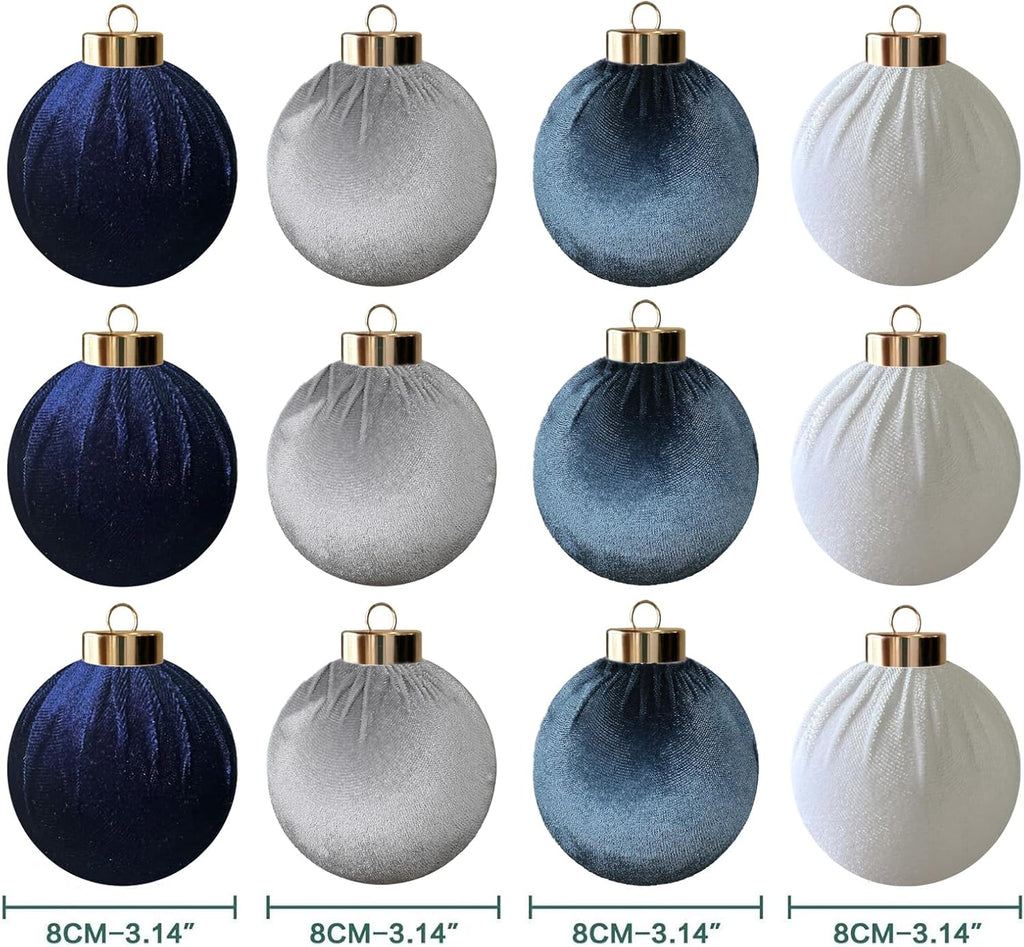 12Pcs Velvet Christmas Ornaments Balls,Blue Christmas Tree Decoration Shatterproof Ball with Hanging for Party Decor Multicolor Dusty Blue 80mm/3.15in