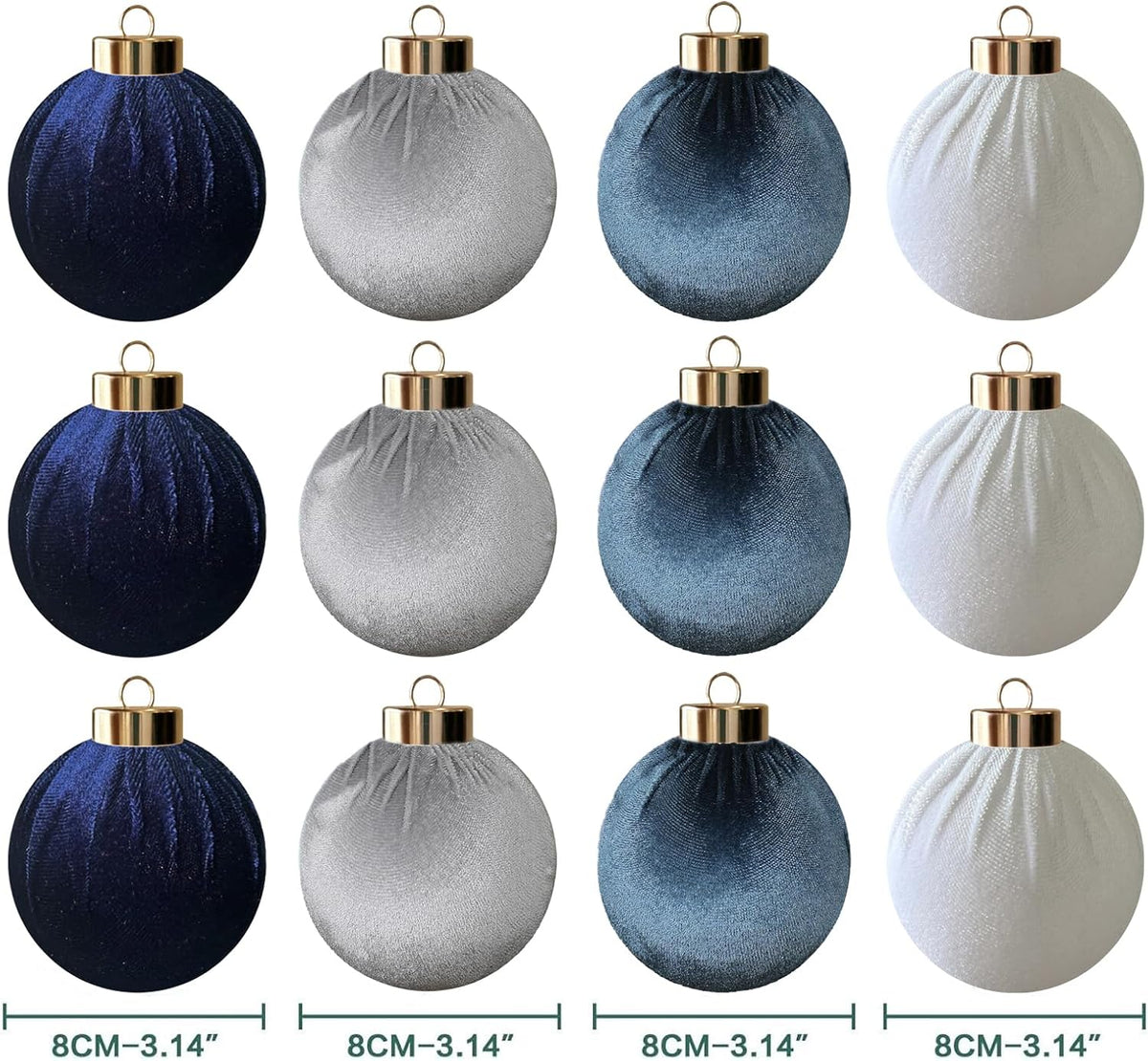 12Pcs Velvet Christmas Ornaments Balls,Blue Christmas Tree Decoration Shatterproof Ball with Hanging for Party Decor Multicolor Dusty Blue 80mm/3.15in