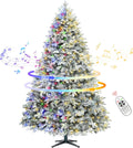 9FT Snow Flocked Pre-Lit Christmas Tree with 360° Rotating Base, 2512 PE/PVC Tips, 600 LED Lights, 8 Modes, Dimmable and Timer Functions, Musical Artificial Xmas Tree for Holiday Decor