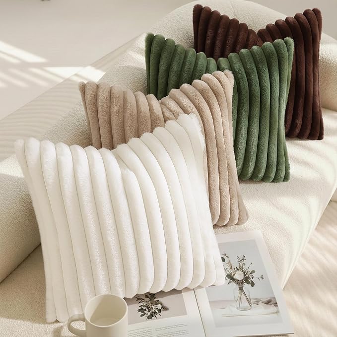 decorUhome Fall Faux Fur Throw Pillow Covers 18x18 Set of 2 Dark Brown | - Image 5