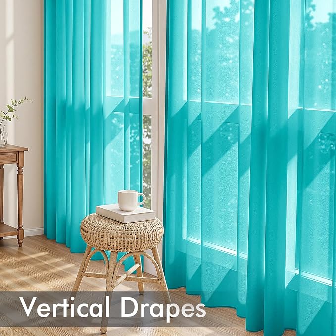 MIULEE Turquoise Sheer Curtains 108 Inches Long 4 Panels 42 x 108 Inches | - Image 5