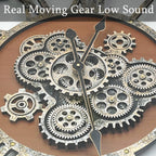24 Inch Moving Gear Wall Clock, Oversized Wall Clocks, Clock Living Room Decor, Solid Wood Frame, Battery Operated, Large Wall Clock with Steampunk Industrial for Fireplace(Machilus)