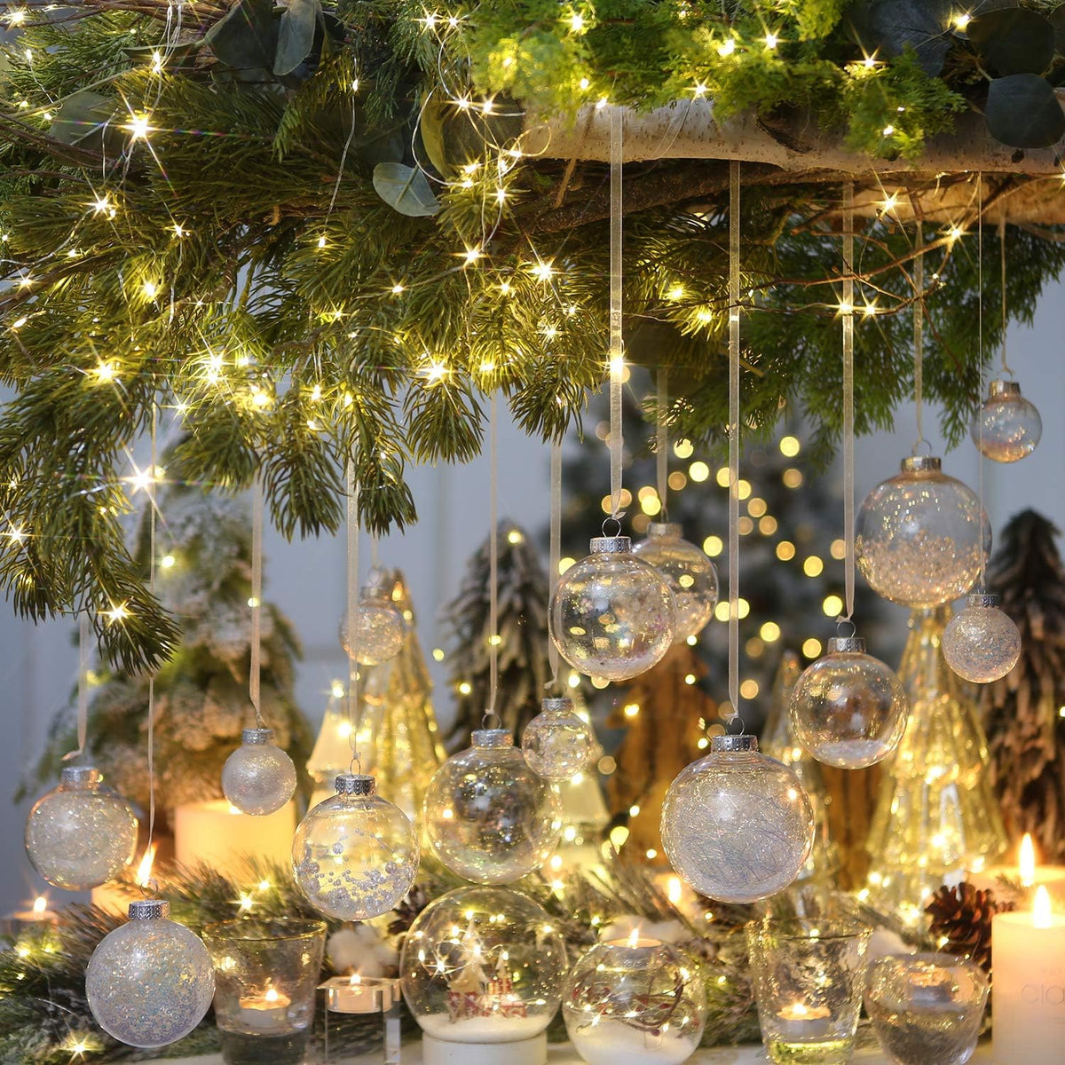 Sea Team Shatterproof Clear Plastic Christmas Ball Ornaments Decorative Xmas Balls Baubles Set with Stuffed Delicate Decorations (60mm/2.36 inch 30-Pack, Iridescent)