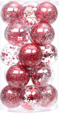 Sea Team Shatterproof Clear Plastic Christmas Ball Ornaments Decorative Xmas Balls Baubles Set with Stuffed Delicate Decorations (80mm/3.15 inch 20-Pack, Red)
