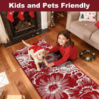 Findosom Christmas Runner Rug 2x8, Non Slip High-Low Textured Floral Washable - Image 4