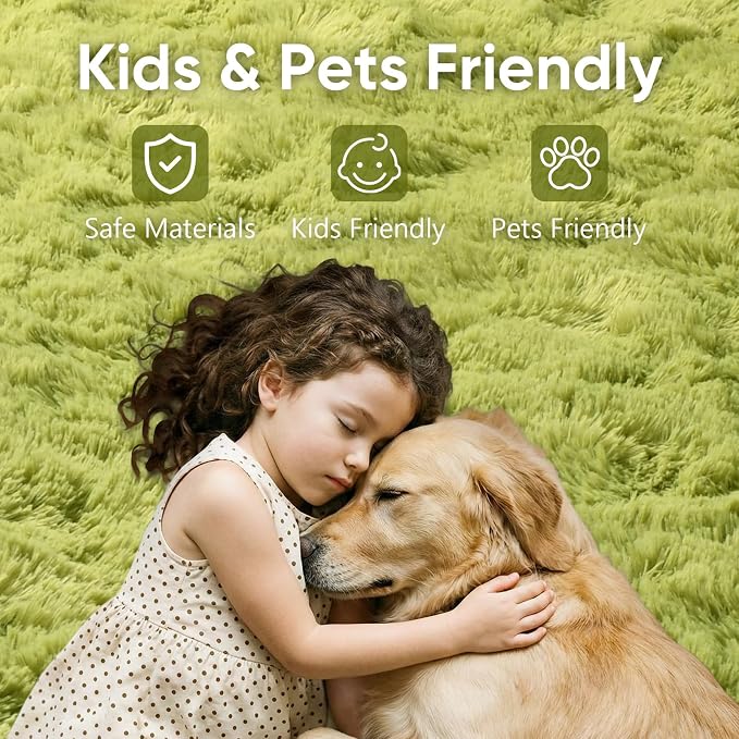 Noahas 4'x5'3'' Green Fluffy Soft Area Rug Non-Slip - Image 7