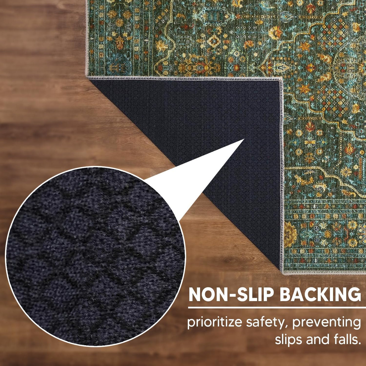 Keen Home Design 5x7 Rug - Machine Washable Area Rug with Non-Slip Backing, Ideal for Living Room, Dining Room, Bedroom - Vintage, Easy Clean, Durable, Low Pile Rug - (5' x 7')
