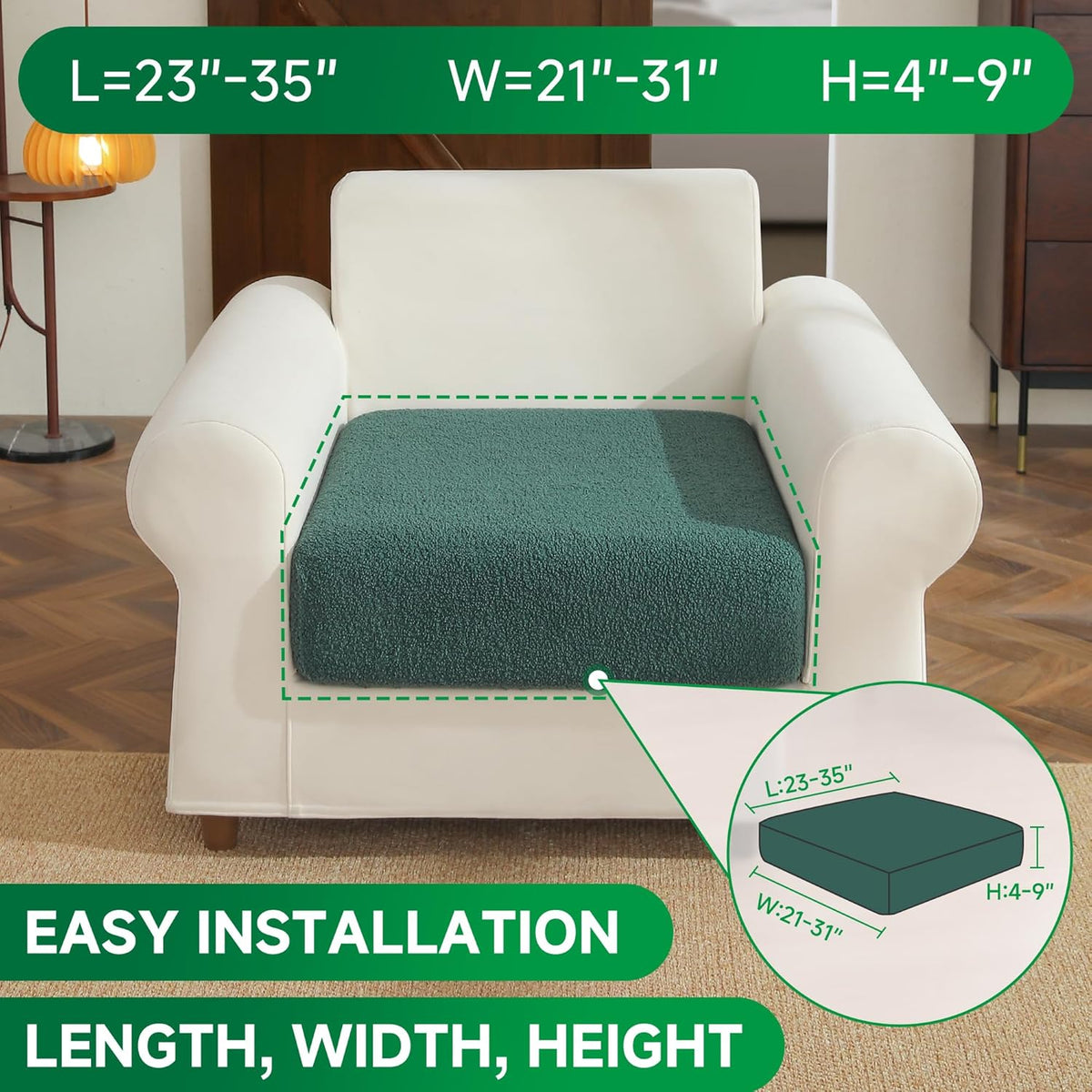 Couch Cushion Covers for Sectional Sofa, Stretch Soft Sofa Slipcovers Washable Wear-Resistant Universal Furniture Protector for Living Room(1 Piece Chair Cover, Green)