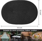 AHHFSMEI Placemats Set of 4 for Dining Table Washable Woven Vinyl Non-Slip 18x12 inches Placemat Heat-Resistant Durable Table Mats for Dining Table Easy to Clean (Oval Black, 4)