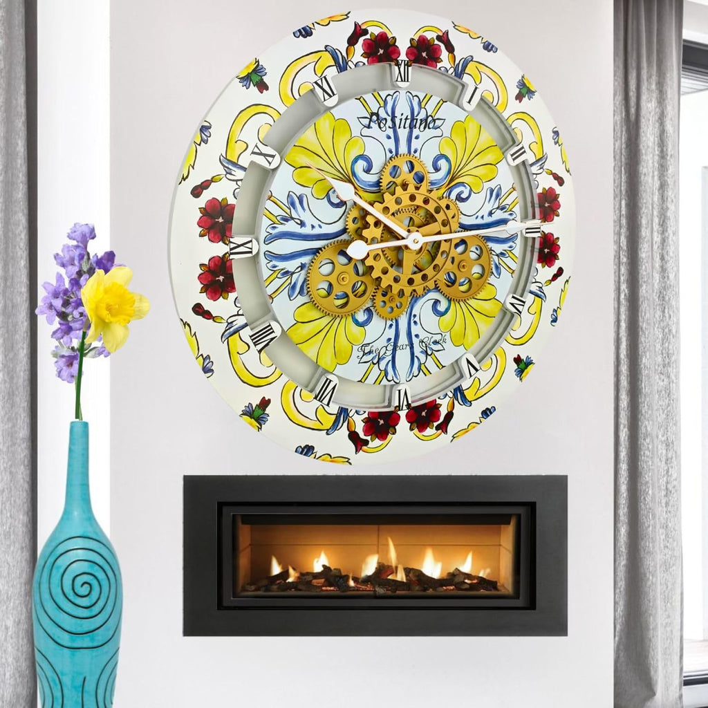 The Gears Clock Wall Clock Italy Collection with Moving Gears (Positano, 24 inch Round)