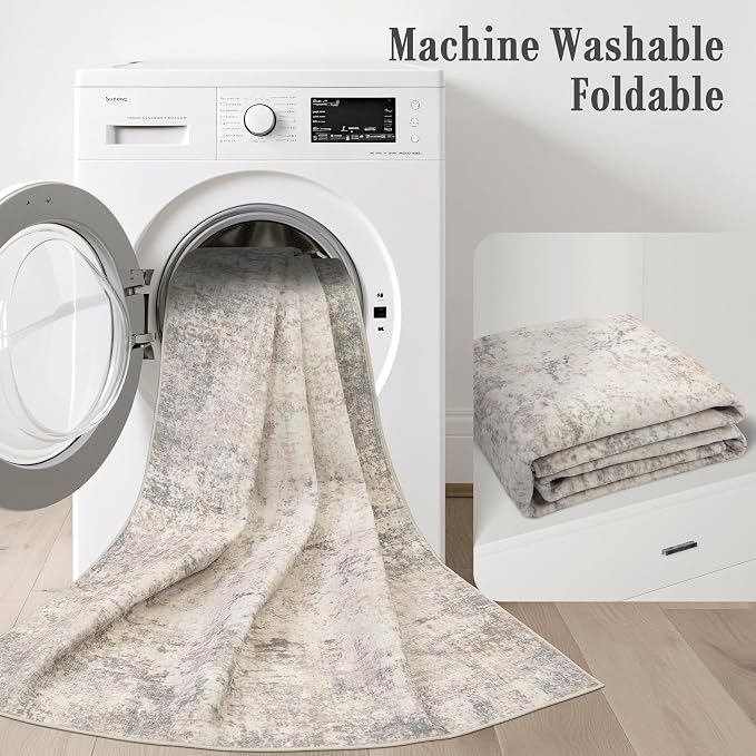 Round Area Rug Living Room: 4 ft Modern Washable Indoor Carpet | - Image 4