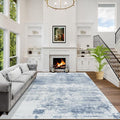 8x10 Area Rugs for Living Room: Washable Abstract Blue White Badroom Carpet | by GENTDRIZZ