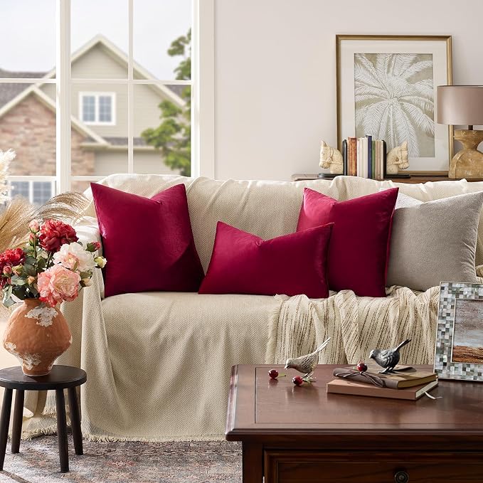 GIGIZAZA Burgundy Velvet Pillow Covers 12x20 Decorative Pillows Pack of 2 | Red - Image 2