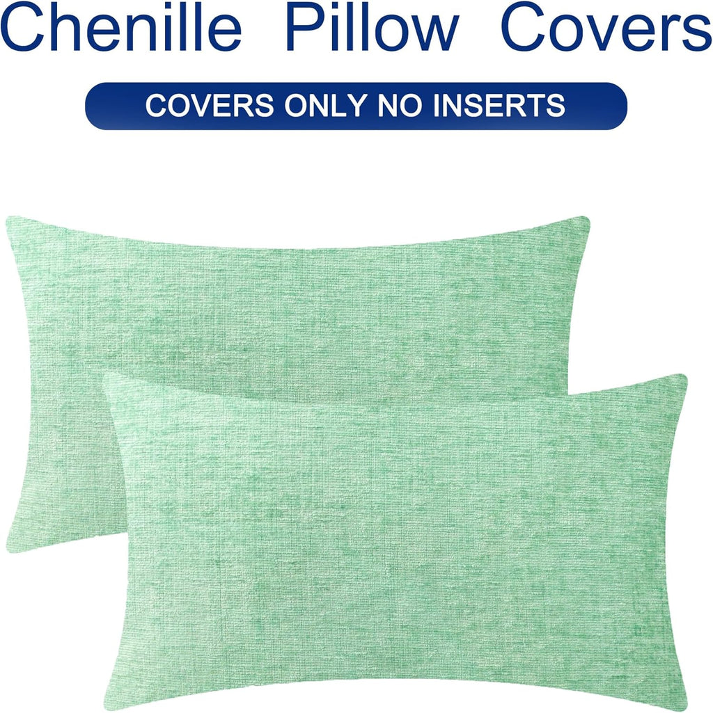 CaliTime Throw Pillow Covers Decorative 12 X 20 Inches Pack of 2 Cozy Chenille Cushion Cases for Couch Sofa Bed Living Room Home Grey Green