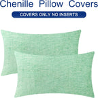 CaliTime Throw Pillow Covers Decorative 12 X 20 Inches Pack of 2 Cozy Chenille Cushion Cases for Couch Sofa Bed Living Room Home Grey Green