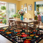 RELEANY Floral Washable 5x7 Area Rugs Black | Flower Carpet Print Boho Cute Non - Image 2