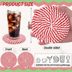 Whaline Christmas Cotton Coasters Red Green Peppermint Candy Handmade Braided Drink Coasters Absorbent Cup Mats for Xmas Holiday Party Home Table Decor, Set of 4