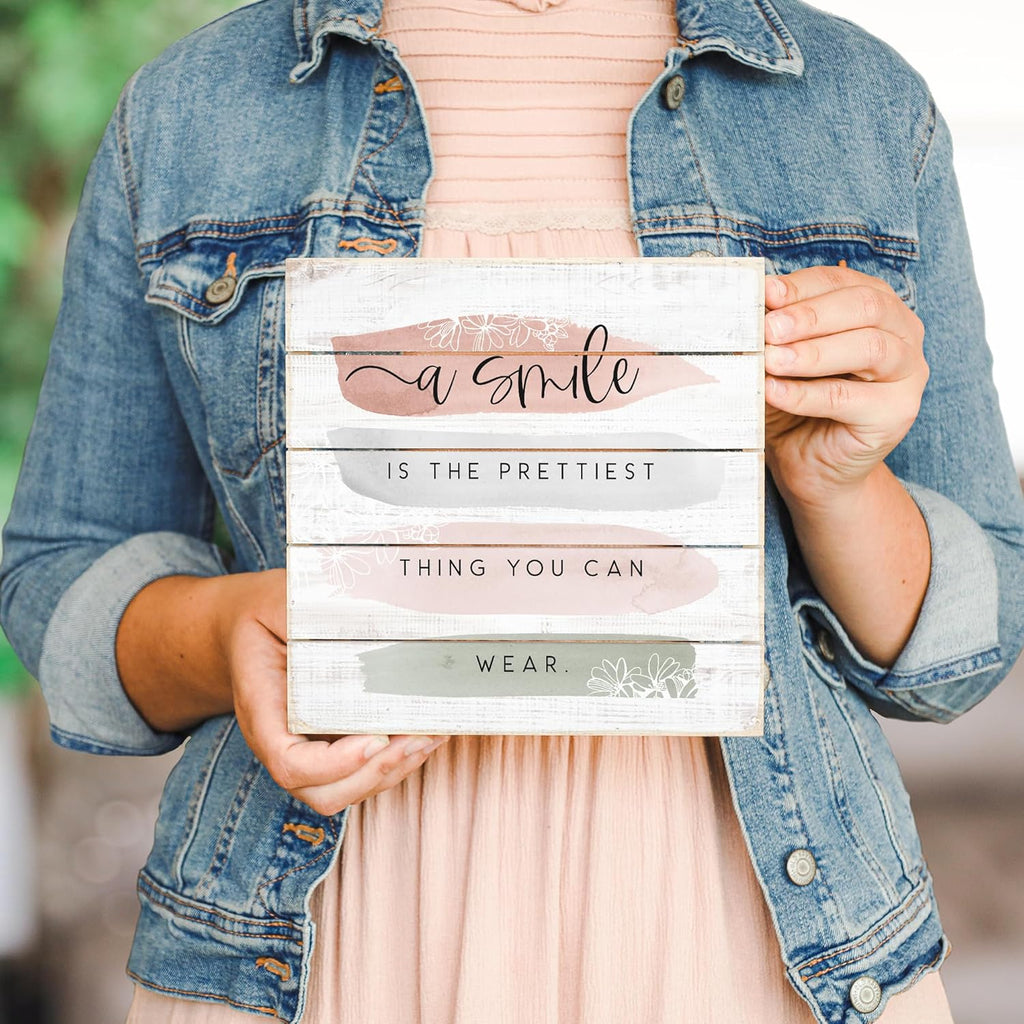 Simply Said, INC Perfect Pallet Petites 8" Rustic Wood Sign - A Smile is the Prettiest Thing You Can Wear - PET22008