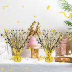 Crowye 18 Pieces Metallic Foil Spray Centerpiece Party Star Table Decoration Burst Metallic Table Centerpieces for Birthday Party Season Holiday (Black Gold)