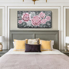 Large Pink Wall Art for Living Room- Pink and Black Peony Floral Canvas Wall Art Modern Framed Moody Black and White Wall Picture Flower Artwork Decor for Bedroom Dining Room Office 48x24